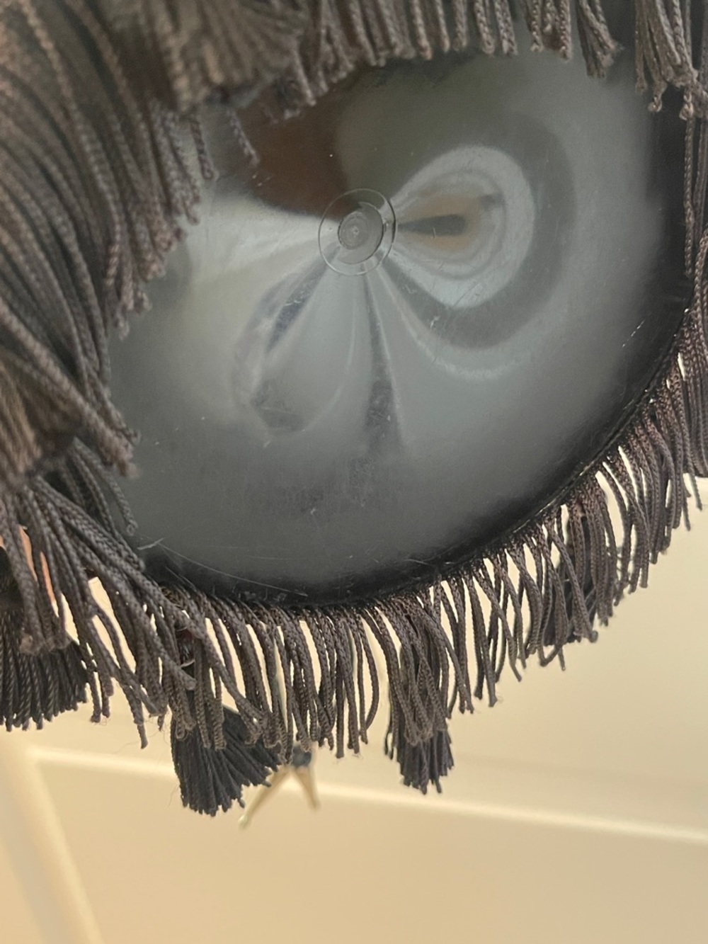 Boho Macramé Black Beaded Fringe Drawstring Satchel / resin bottom - Picture 6 of 13